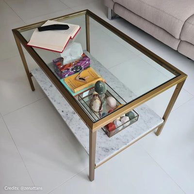 JING Coffee Table (Rectangle) With Glass - Natural Marble