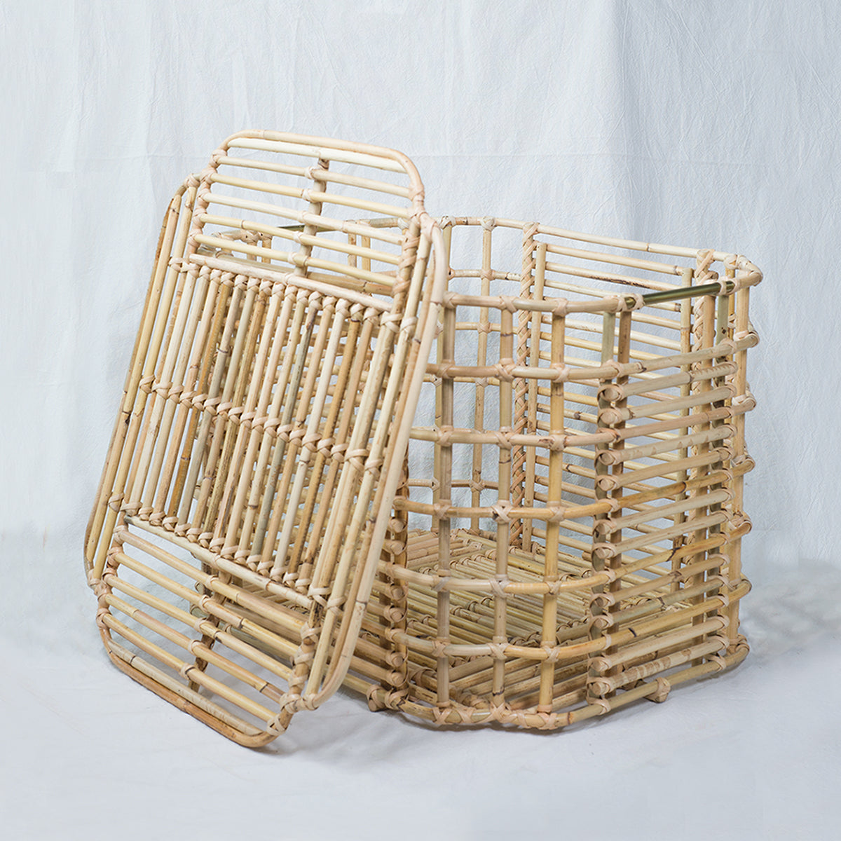 ART DECO Cane Basket with Lid - Natural - Large