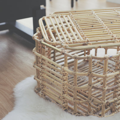 ART DECO Cane Basket with Lid - Natural - Medium