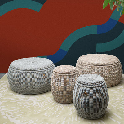WEAVE Weatherproof Pouf with Storage - Tri Colour - SCENE SHANG
